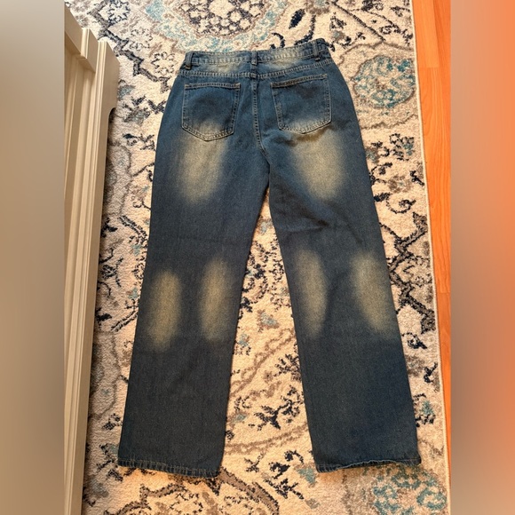 Women’s Loose Fit Wide Leg Blue Jeans Size Large Non Elastic Waist - Picture 1 of 13